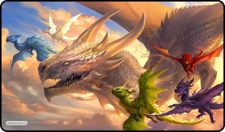 GamerMats Playmat - Baby Dragons Flight Lessons (Premium Black Stitched)
