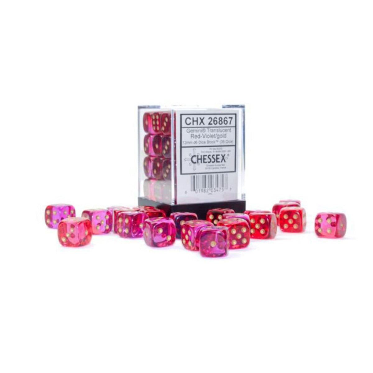 Chessex Gemini Translucent Red-Violet/gold 12mm d6 Dice Block